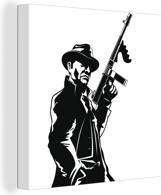 Illustration d un membre de la mafia avec une arme en noir et