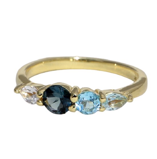 Schitterende 14K Vergulde Zilveren Ring London Blue Topaas, Topaas ,Bergkristal  17.25 mm. (maat 54)
