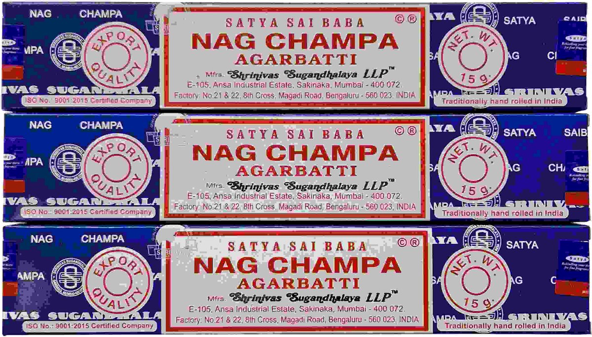 Wierook Satya Nag Champa - Agarbatti Klassiek Staafjes - Pure Zoete Aroma - 3 stuks - Nag champa