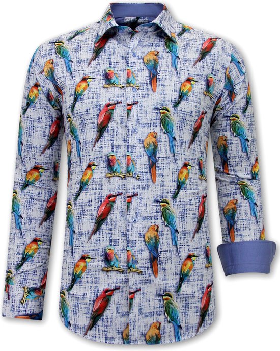 Heren Overhemd met Auto Print - 3112 - Blauw