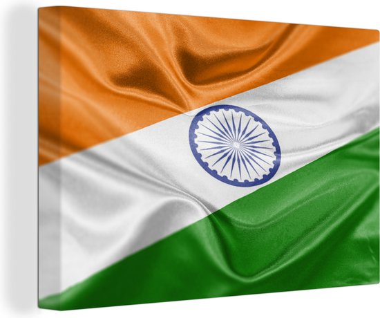 Canvas Schilderij Close-up van de vlag van India - 30x20 cm - Wanddecoratie