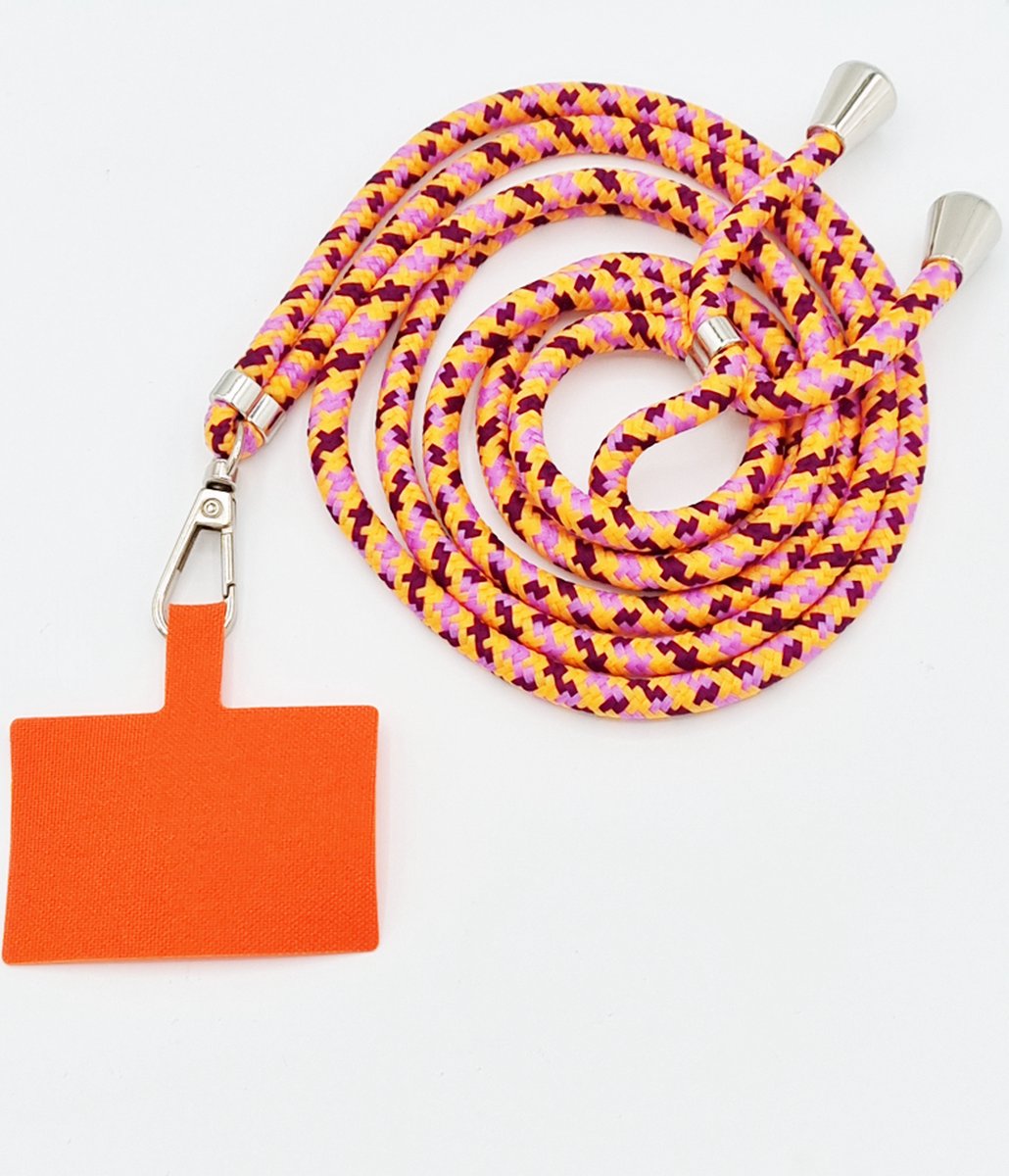 Universele verstelbare telefoonkoord - Oranje / paars - 150 cm