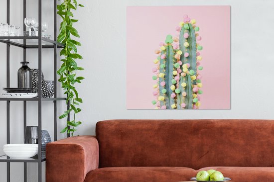 Tableau sur toile Cactus décoré de bonbons - 90x90 cm - Décoration murale