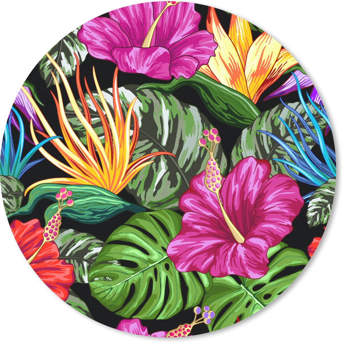 Muismat rond 20x20 cm - Mousepad Tropisch - Patronen - Bloemen - Monstera - Ronde muismatten