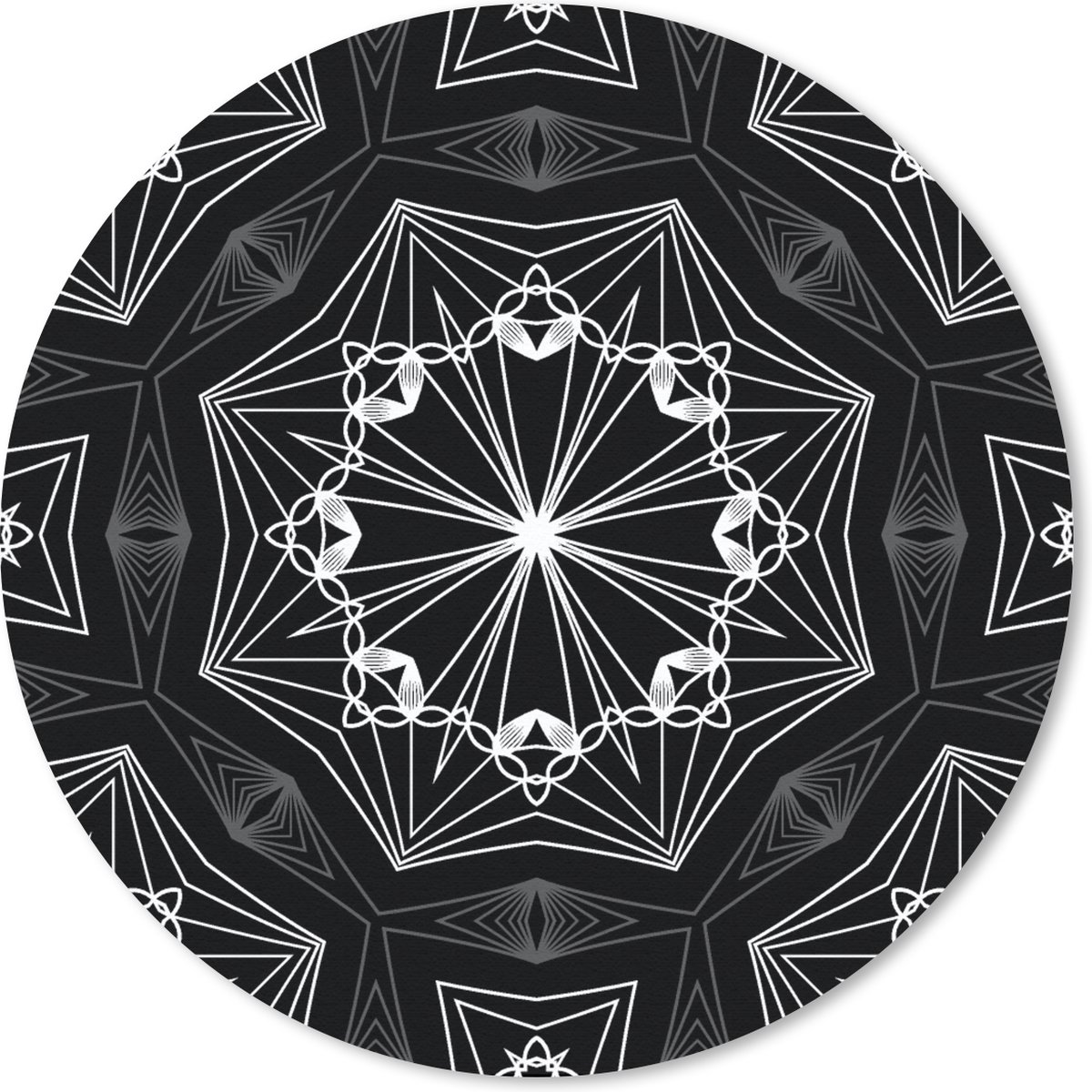 Muismat rond 40x40 cm - Mousepad Bloemen - Design - Zwart - Wit - Geometrie - Ronde muismatten
