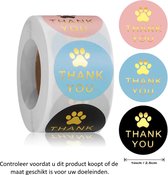 Rol met 500 kleurrijke papieren hondenpoot thank you stickers - 2.5 cm diameter - Poot - Hond - Paw - Dog - Bedankt - Dank je - Animal - Hondenliefhebber - Decoratie - Versiering - Verjaardag