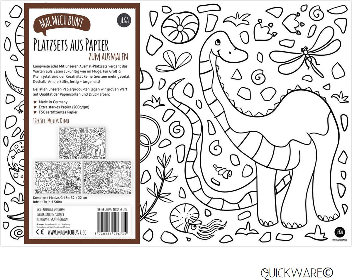 Inkleurbare Placemats - Kleurplaten - 12 stuks - Papieren Placemat - Onderlegger - Thema: Dino's / Dino - Educatief & Creatief - Spelenderwijs Leren - Dinosaurus - Placemats voor Kinderen - Kinderplacemat - Kleuren & Tekenen voor Kids