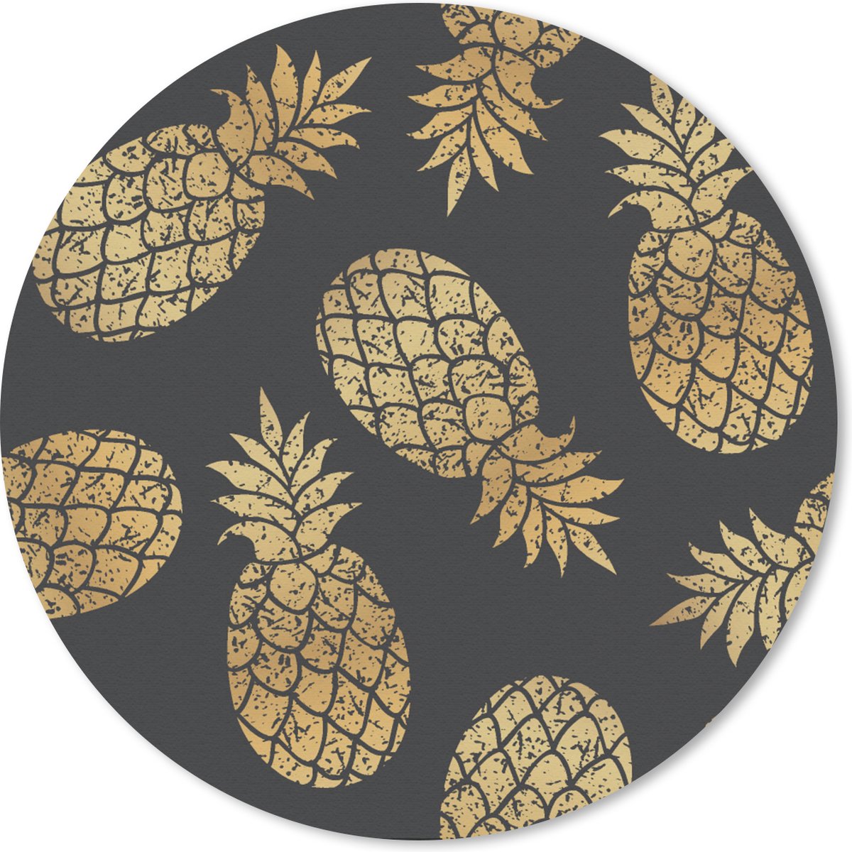 Muismat rond 40x40 cm - Mousepad Ananas - Goud - Luxe - Patronen - Ronde muismatten