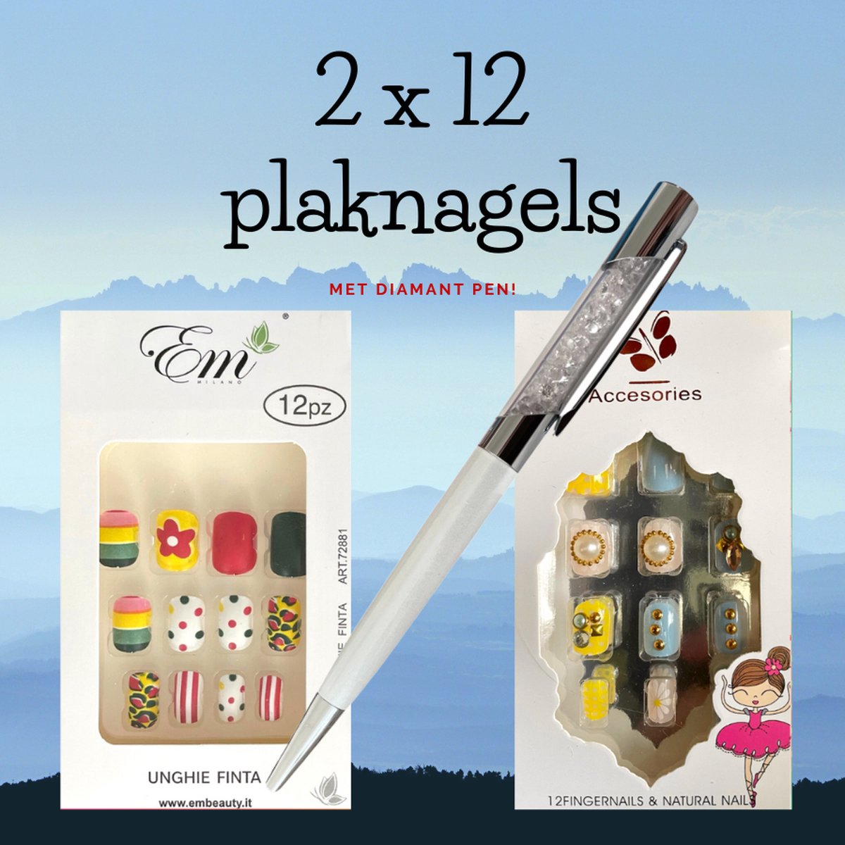 Plaknagels Duoset | 2 x 12 Valse Nagels | Met Diamant Pen | Geen Lijm Nodig | Regenboog