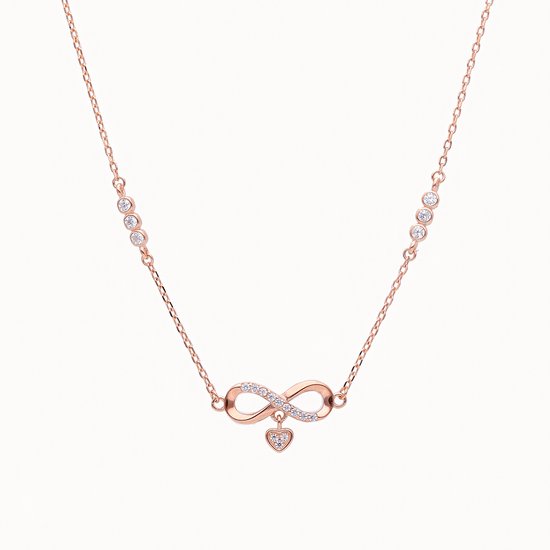 White Basis – Infinity and Heart Ketting – 18K Rose Goud Verguld 925 Sterling Zilver – Zirkonia – Valentijn & Kest Cadeautje Vrouwen – 43 cm