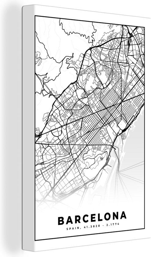 Tableau Tableau Barcelona - Plan de la Ville - Plan d'Etage - Zwart Wit - Carte - 80x120 cm - Décoration murale