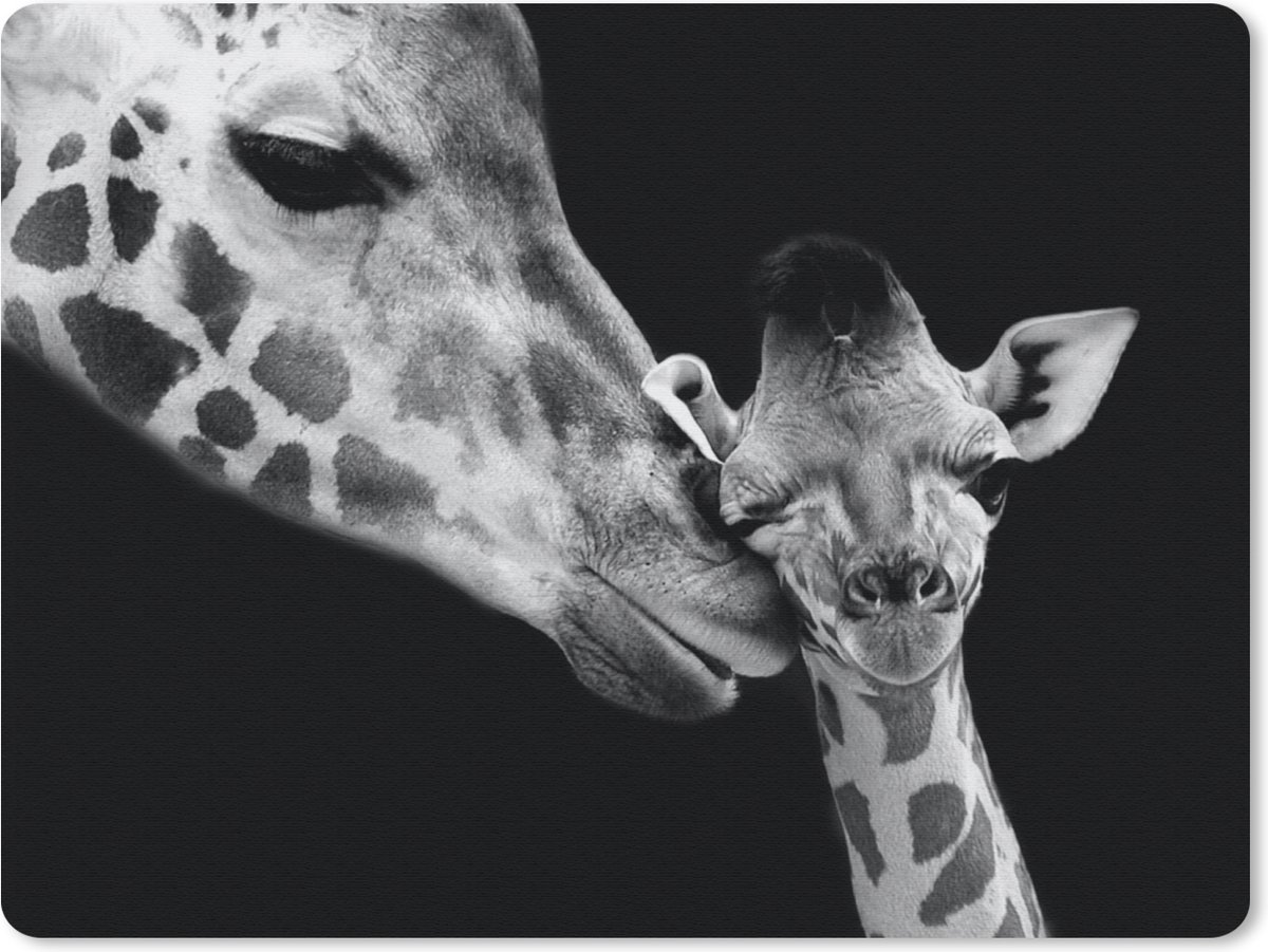 Muismat 23x19 cm - Mousepad Dieren - Zwart - Wit - Giraffe - Portret - Muismatten