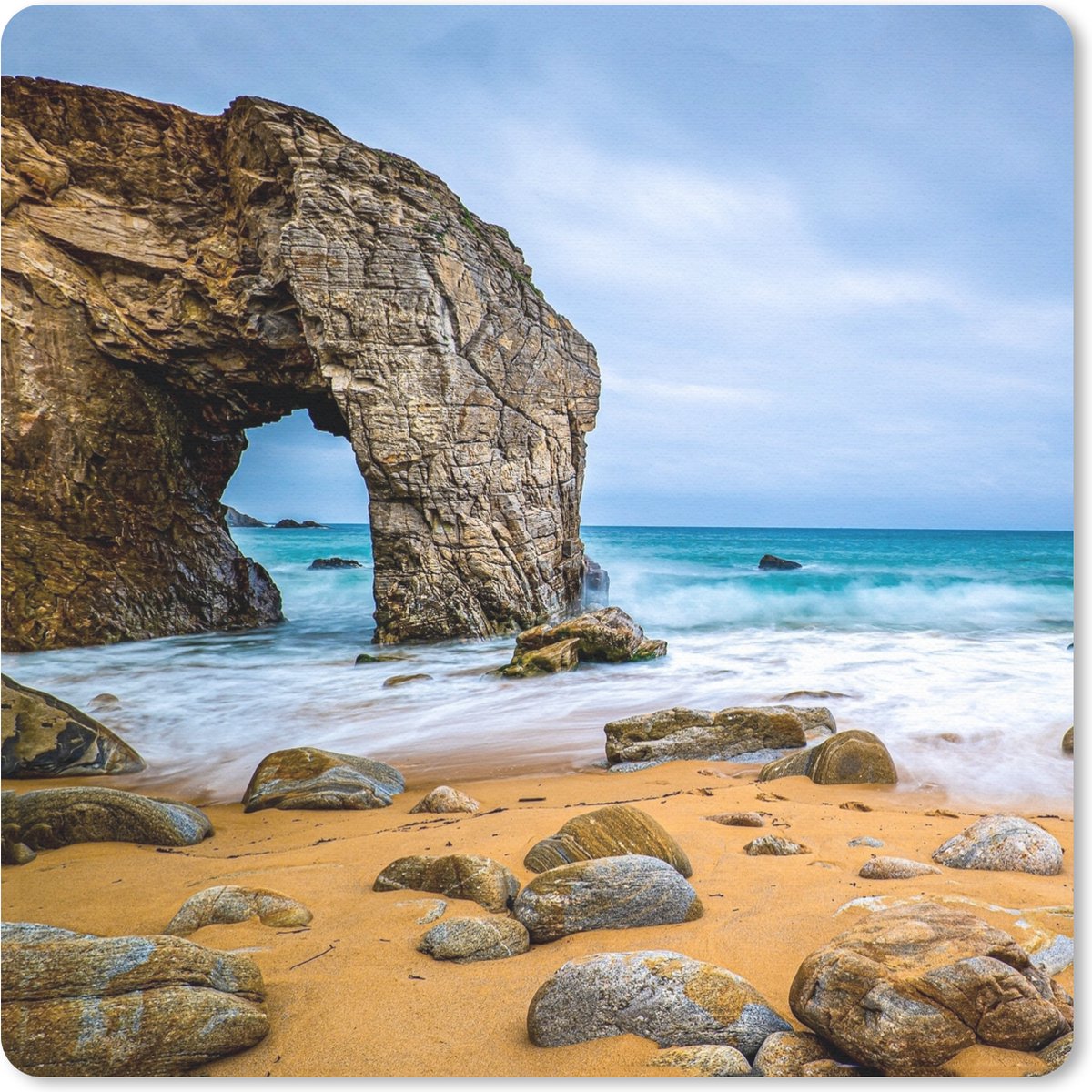 Muismat 30x30 cm - Mousepad Stenen - Water - Strand - Rots - Golven - Muismatten