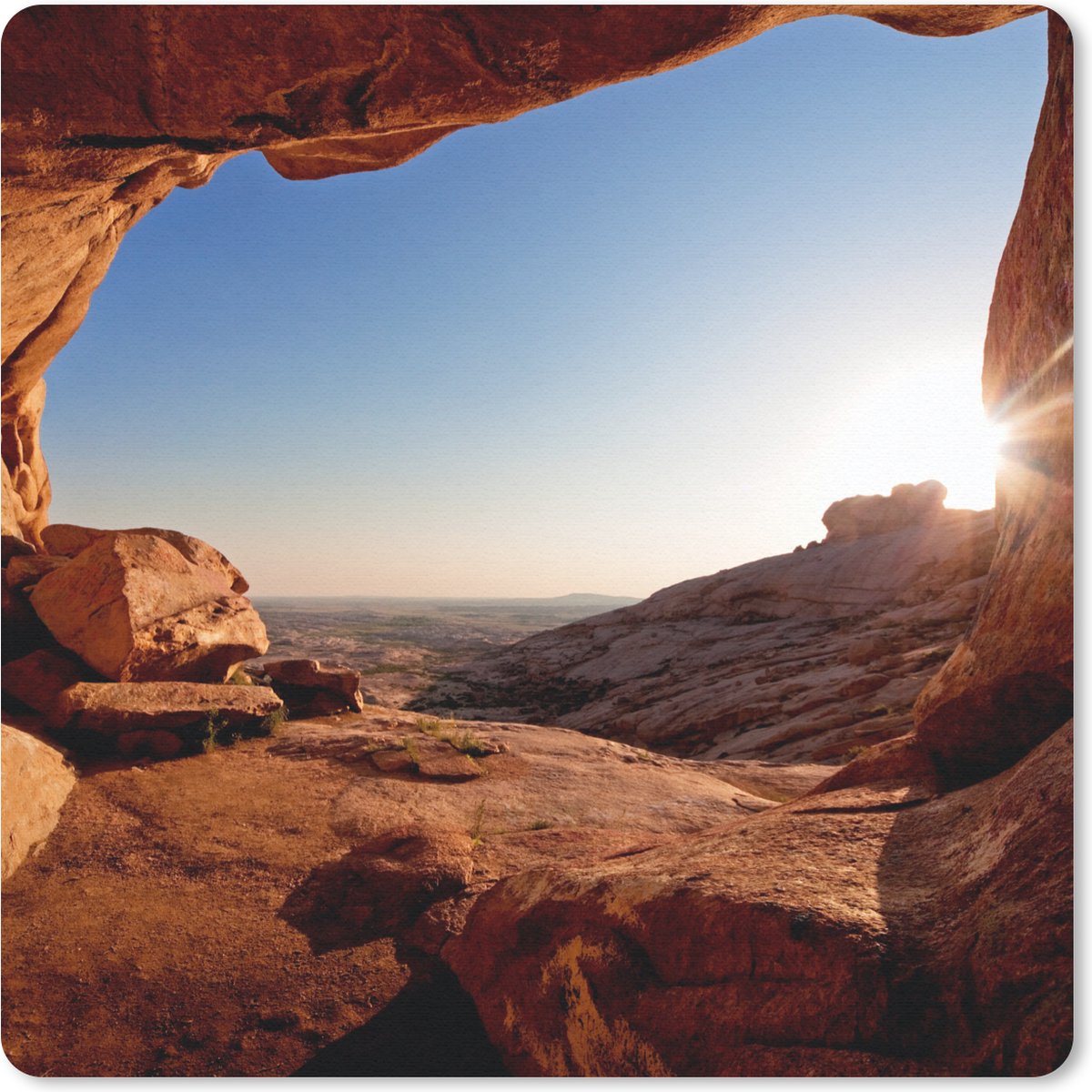 Muismat 20x20 cm - Mousepad Grot - Woestijn - Zon - Landschap - Muismatten