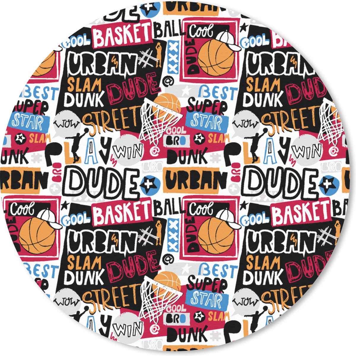 Muismat rond 40x40 cm - Mousepad Basketbal - Quotes - Patroon - Alfabet - Ronde muismatten