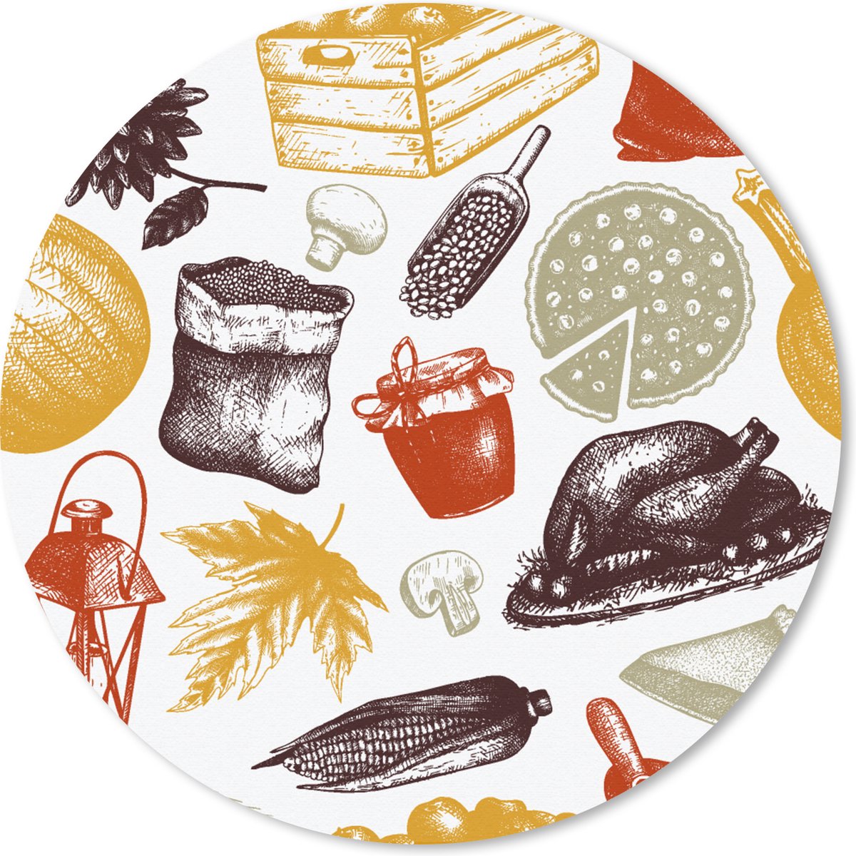 Muismat rond 40x40 cm - Mousepad Thanksgiving - Patronen - Dinner - Ronde muismatten