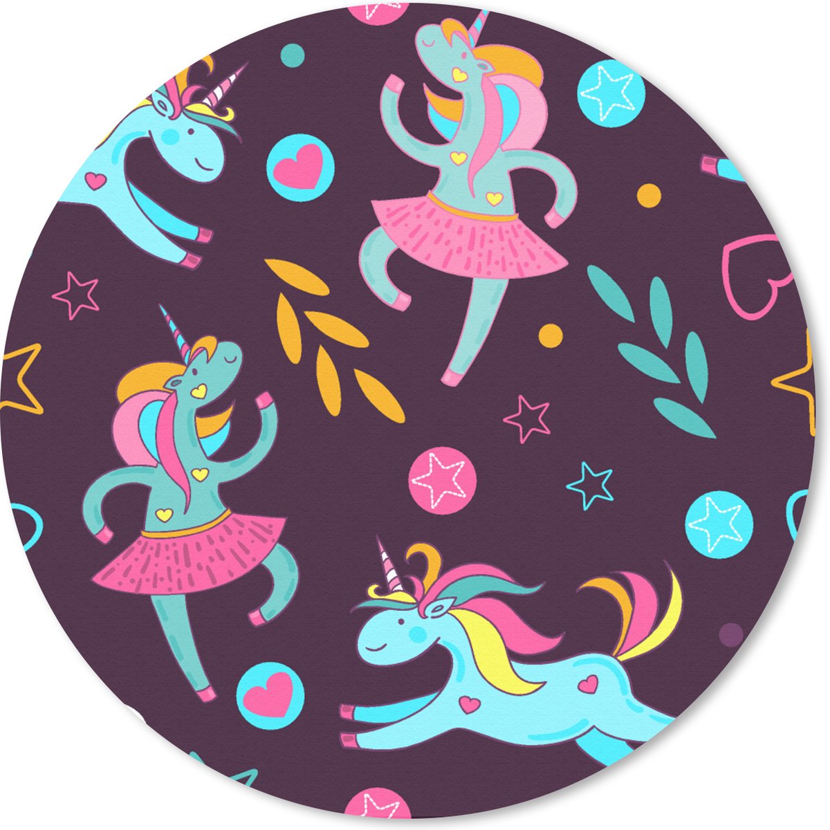 Muismat rond 20x20 cm - Mousepad Unicorn - Ballet - Patroon - Ronde muismatten
