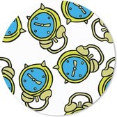 Muismat - Mousepad - Rond - Wekker - Patroon - Cartoon - Slapen - 50x50 cm - Ronde muismat