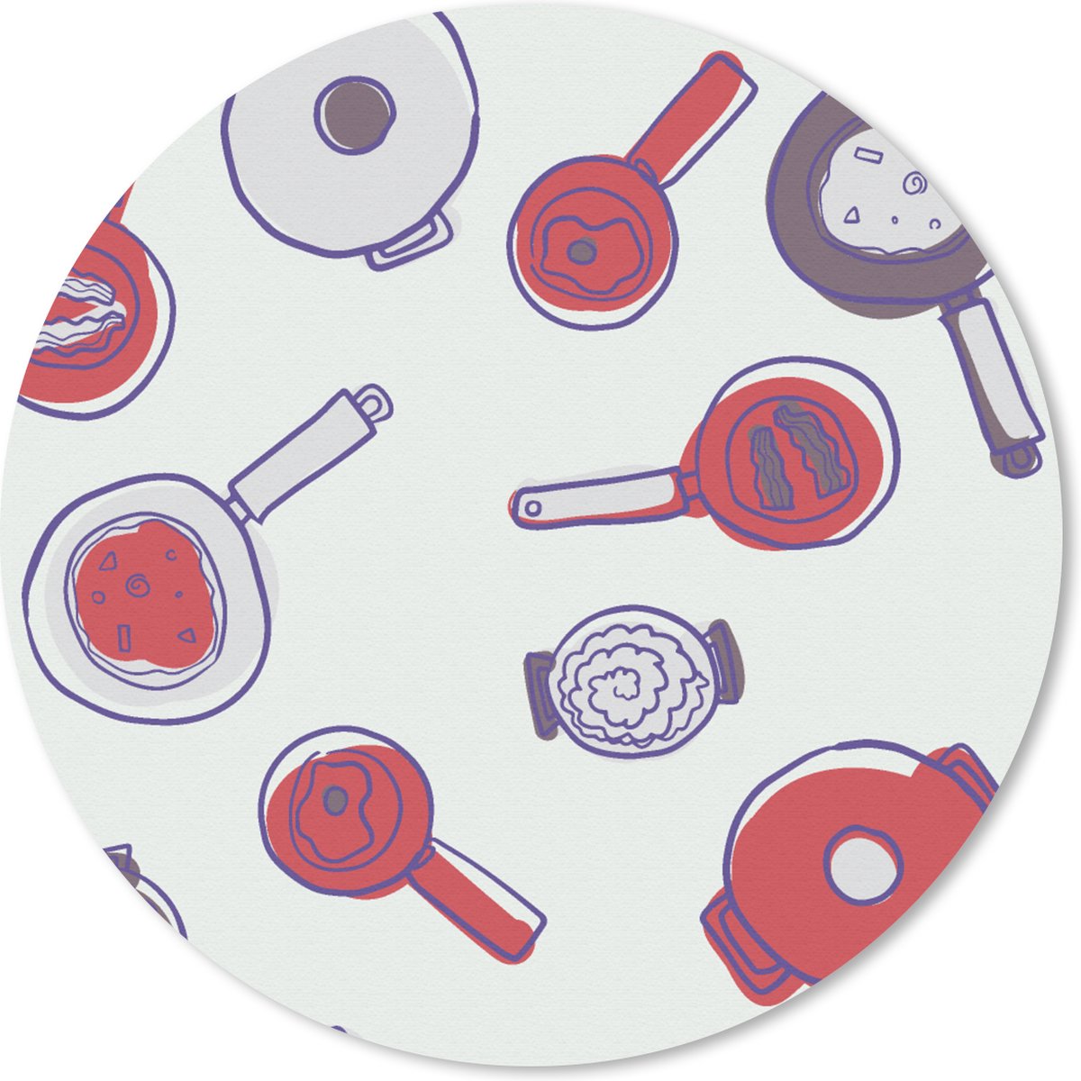 Muismat rond 50x50 cm - Mousepad Patroon - Koken - Pan - Eten - Ronde muismatten