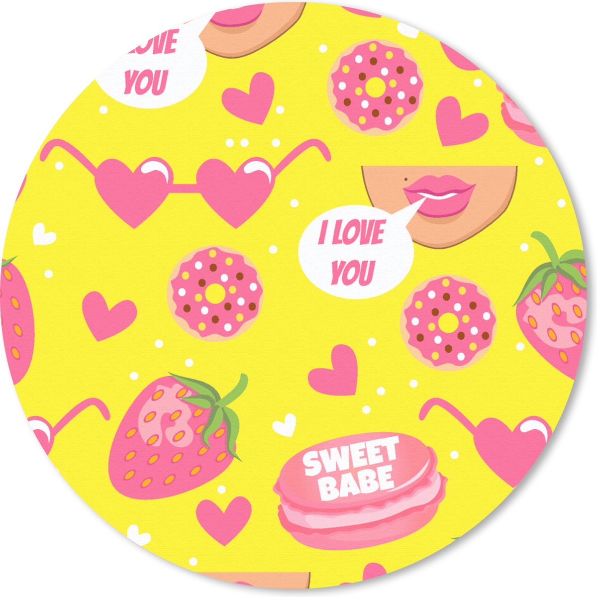 Muismat rond 50x50 cm - Mousepad Eten - Patroon - Roze - Ronde muismatten