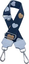 Schoudertas band - Hengsel - Bag strap - Fabric Straps - Boho - Chique - Chic - Harten in twee kleuren in donkerblauw