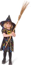Funny Fashion - Heks & Spider Lady & Voodoo & Duistere Religie Kostuum - Hokus Pokus Pas Heks - Meisje - Zwart - Maat 98 - Halloween - Verkleedkleding