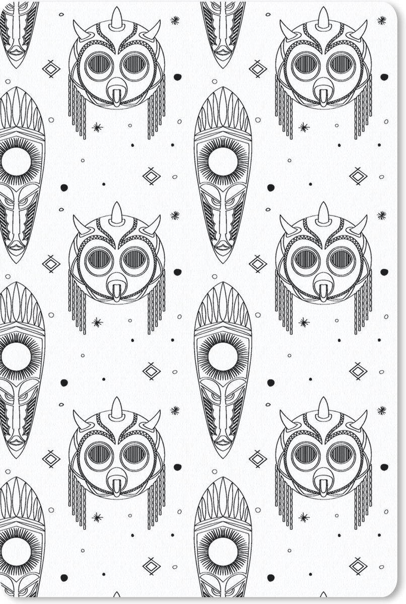 Muismat 18x27 cm - Mousepad Maya - Maskers - Zwart-Wit - Patroon - Muismatten