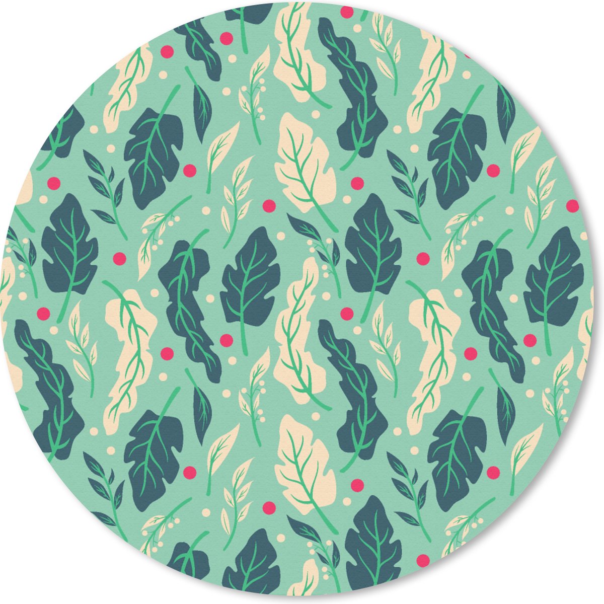 Muismat rond 20x20 cm - Mousepad Bladeren - Bes - Patroon - Winter - Ronde muismatten - Kerst - Cadeau - Kerstcadeau voor mannen en voor vrouwen