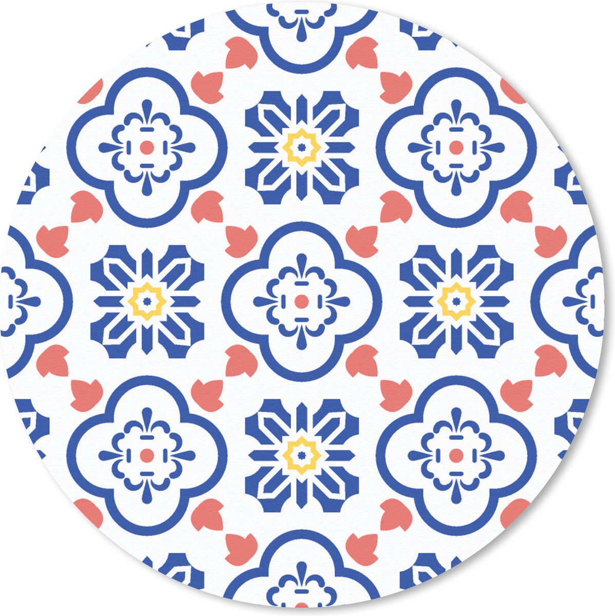 Muismat rond 20x20 cm - Mousepad Bloem - Blauw - Rood - Patroon - Ronde muismatten