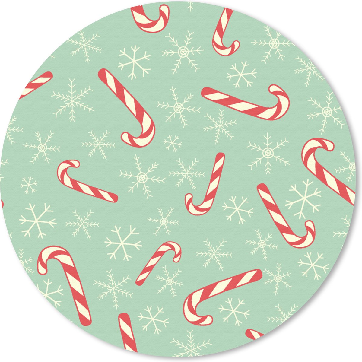 Muismat rond 30x30 cm - Mousepad Zuurstok - Kerst - Sneeuwvlok - Patronen - Ronde muismatten - Kerst - Cadeau - Kerstcadeau voor mannen en voor vrouwen
