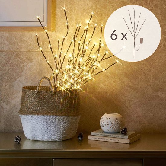 Paastakken - Paasboom - Decoratie takken met LED licht op batterij - Takken met verlichting - Kerstverlichting op batterij - Kerstversiering voor binnen - Takkenbos - 6 stuks - Warm wit