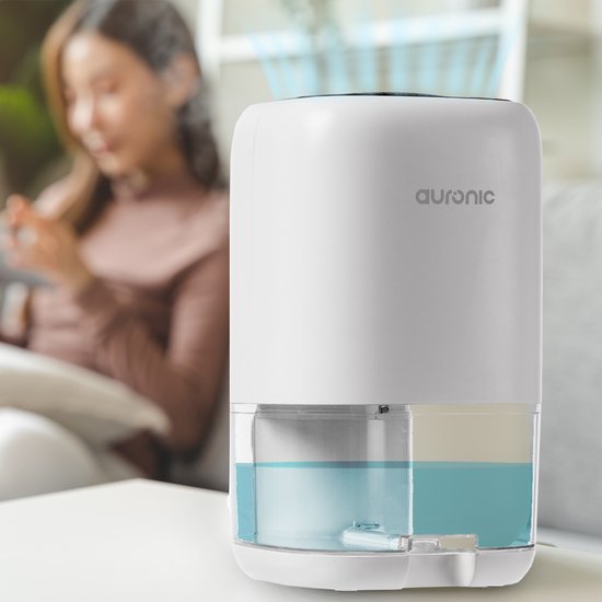 Auronic Luchtontvochtiger - Ontvochtigt 450ml Per Dag in Huis - 1L Waterreservoir - LED - Vochtopnemer voor in Woonkamer, Slaapkamer & Badkamer - Dehumidifier - Wit