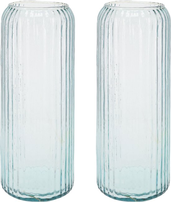 Excelent Houseware Cilindervazen glas - 2x stuks - blauw - 15 x 37 cm