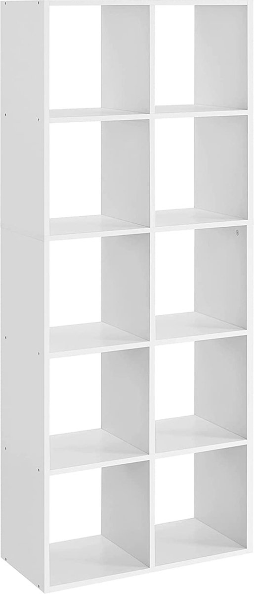 Hoppa! Songmics Boekenkast, met 10 vakken, staande plank, opbergrek, voor woonkamer, kantoor, slaapkamer, studeerkamer, Scandinavische stijl, als ruimteverdeler, wit