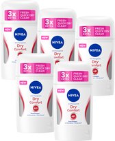 NIVEA Dry Comfort Anti-Transpirant Deodorant Stick - Antibacterieel - Alcoholvrij - 5 x 50 ml - Voordeelverpakking