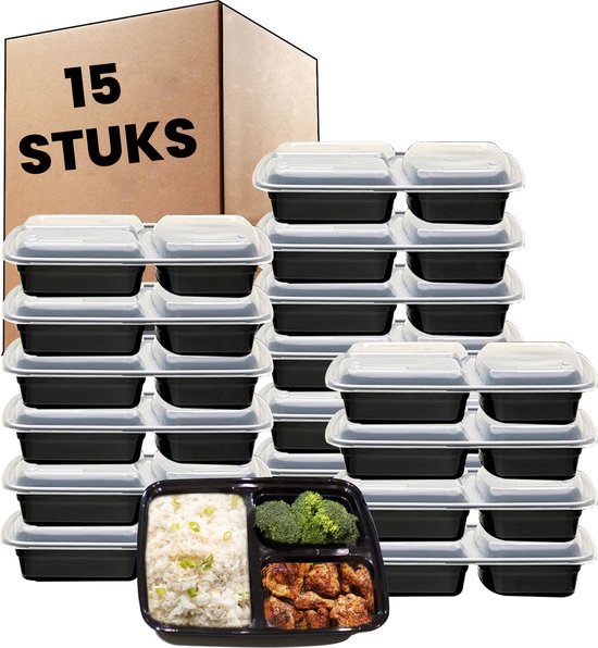 Contenants de préparation de repas - 15 pièces - 3 compartiments - Boîte  pour aliments... | bol.com