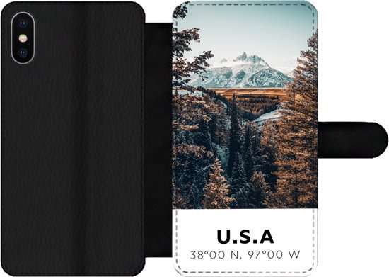 Telefoonhoesje Geschikt voor iPhone XS Max telefoonhoesje - Amerika - Bergen - Bomen - Met vakjes - Wallet case met magneetsluiting