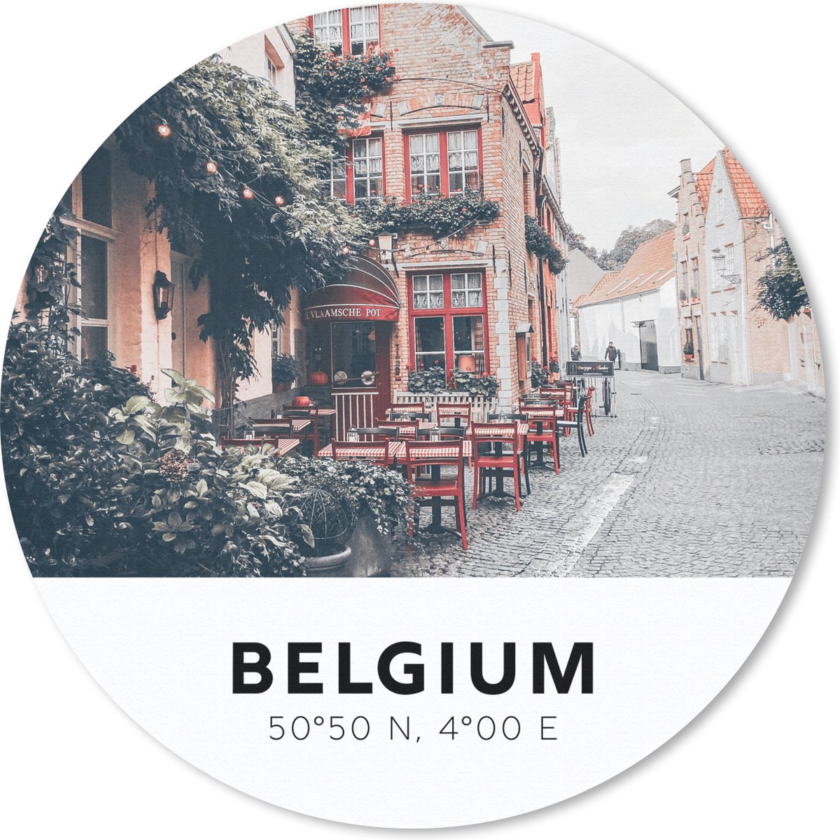 Muismat rond 30x30 cm - Mousepad België - Terras - Stad - Ronde muismatten