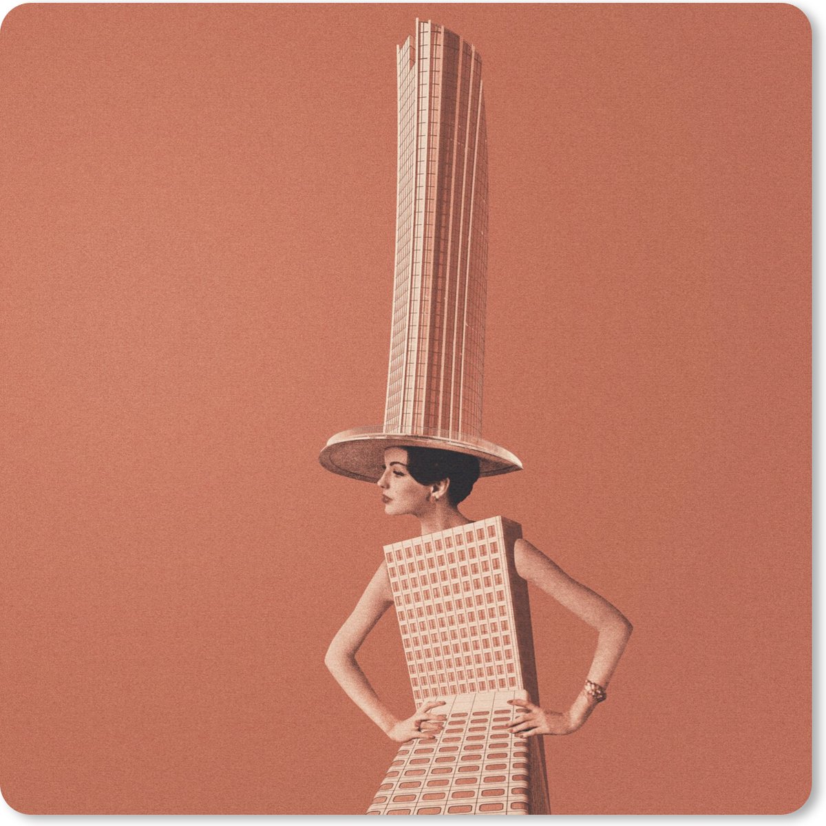 Muismat 20x20 cm - Mousepad Vrouw - Stad - Vintage - Muismatten