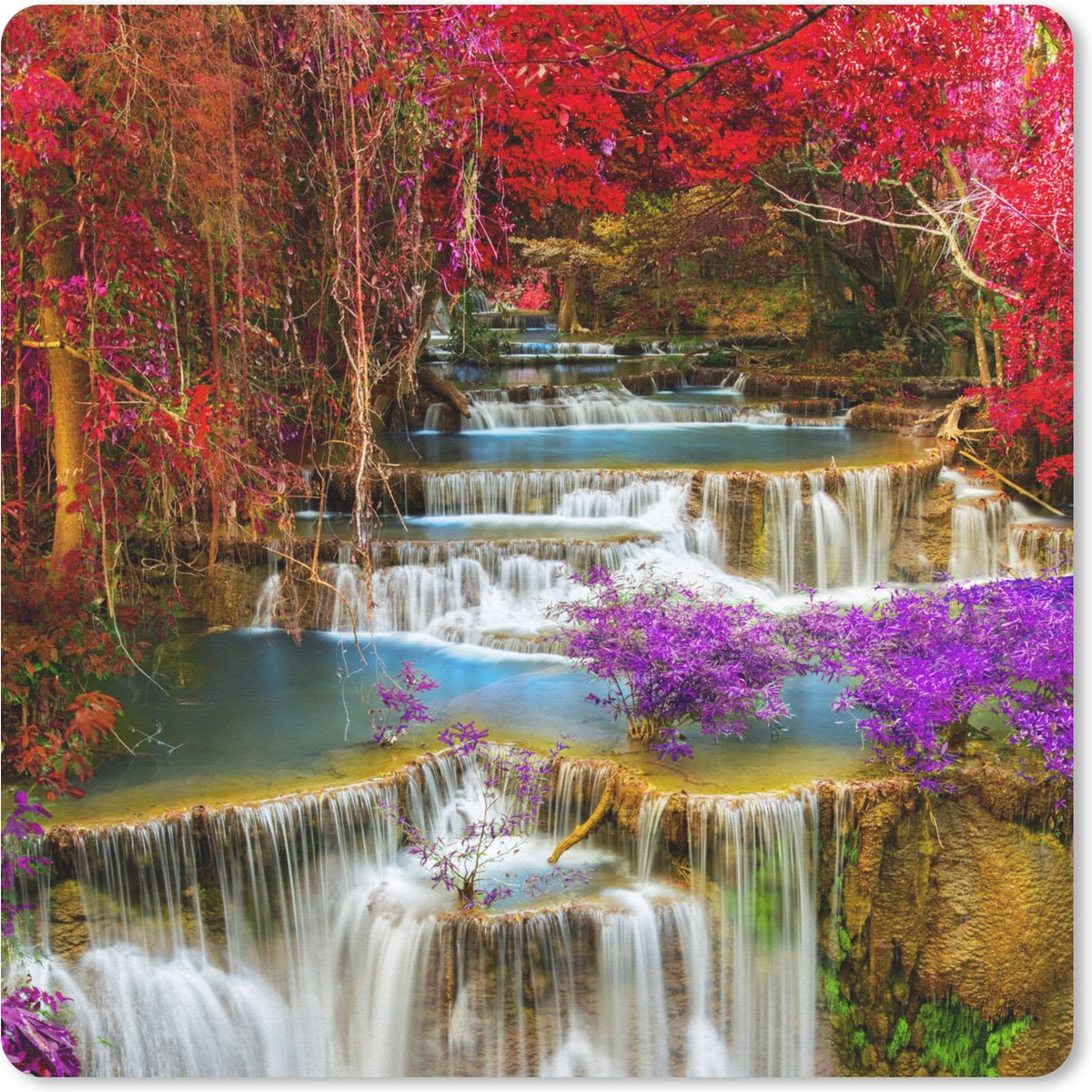 Muismat 20x20 cm - Mousepad Waterval - Roze - Bomen - Muismatten