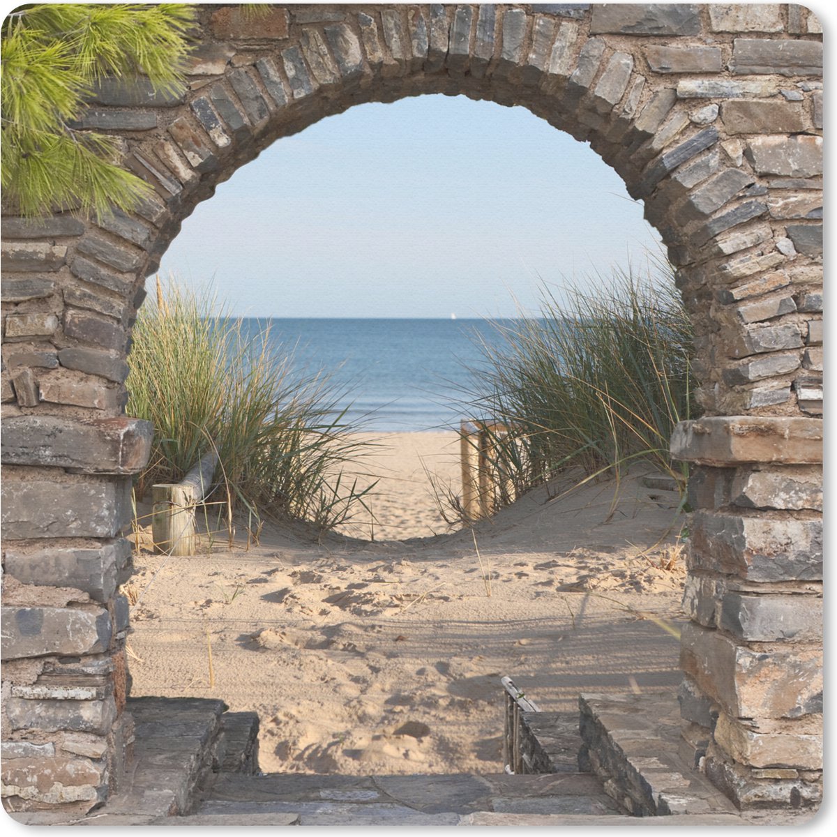 Muismat 20x20 cm - Mousepad Doorkijk - Strand - Duin - Planten - Muismatten