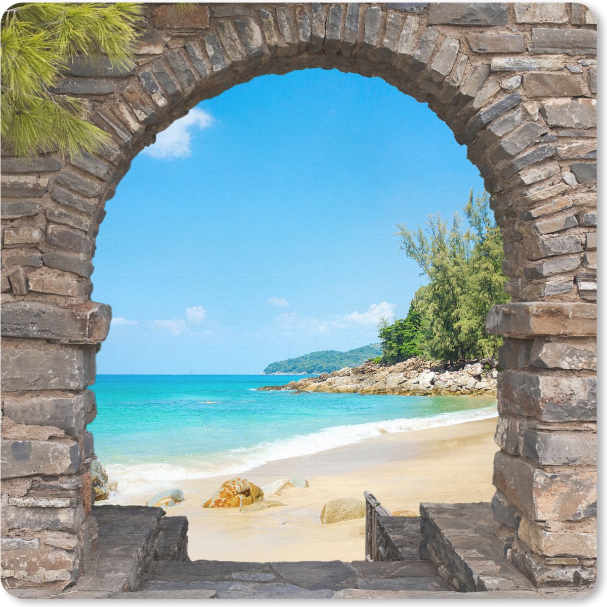 Muismat 30x30 cm - Mousepad Doorkijk - Strand - Tropisch - Zomer - Muismatten