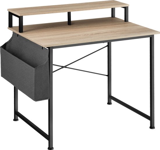 tectake® - Bureau Thornton computertafel - 120 cm breed - met plank en organizer - lichtbruin - 404665