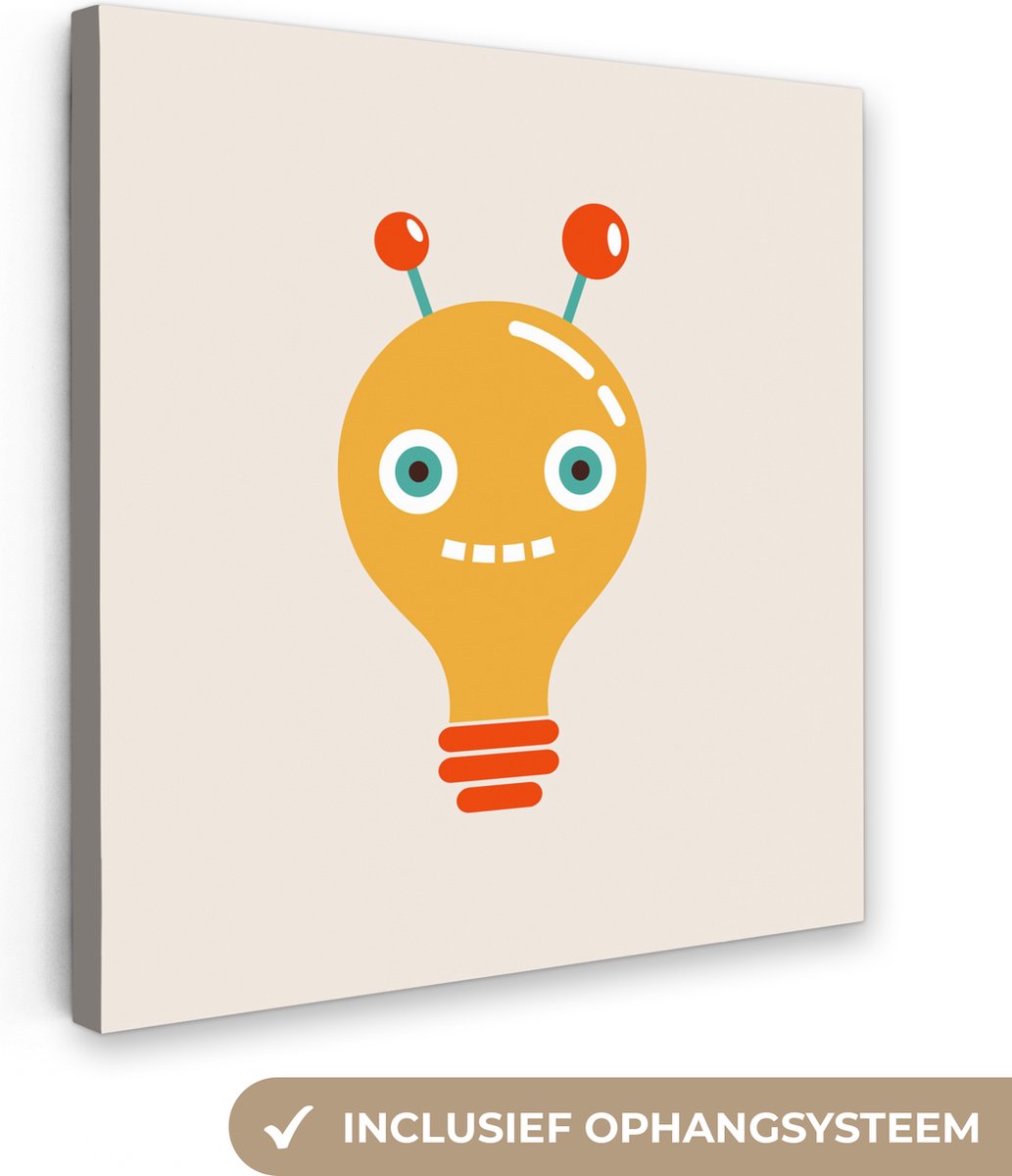Kinderkamer decoratie - Canvas schilderij robot - Robot - Gloeilamp - Antenne - Kinderen -