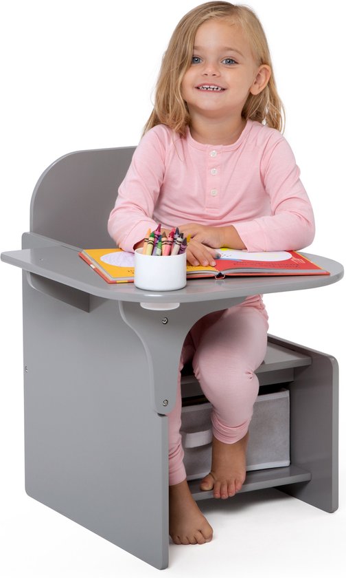 Delta Children - Bureaustoel Kind - Met Schrijfblad - Opbergruimte - Grijs