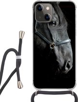 Hoesje met koord Geschikt voor iPhone 13 Mini - Paard - Licht - Zwart - Siliconen - Crossbody - Backcover met Koord - Telefoonhoesje met koord - Hoesje met touw