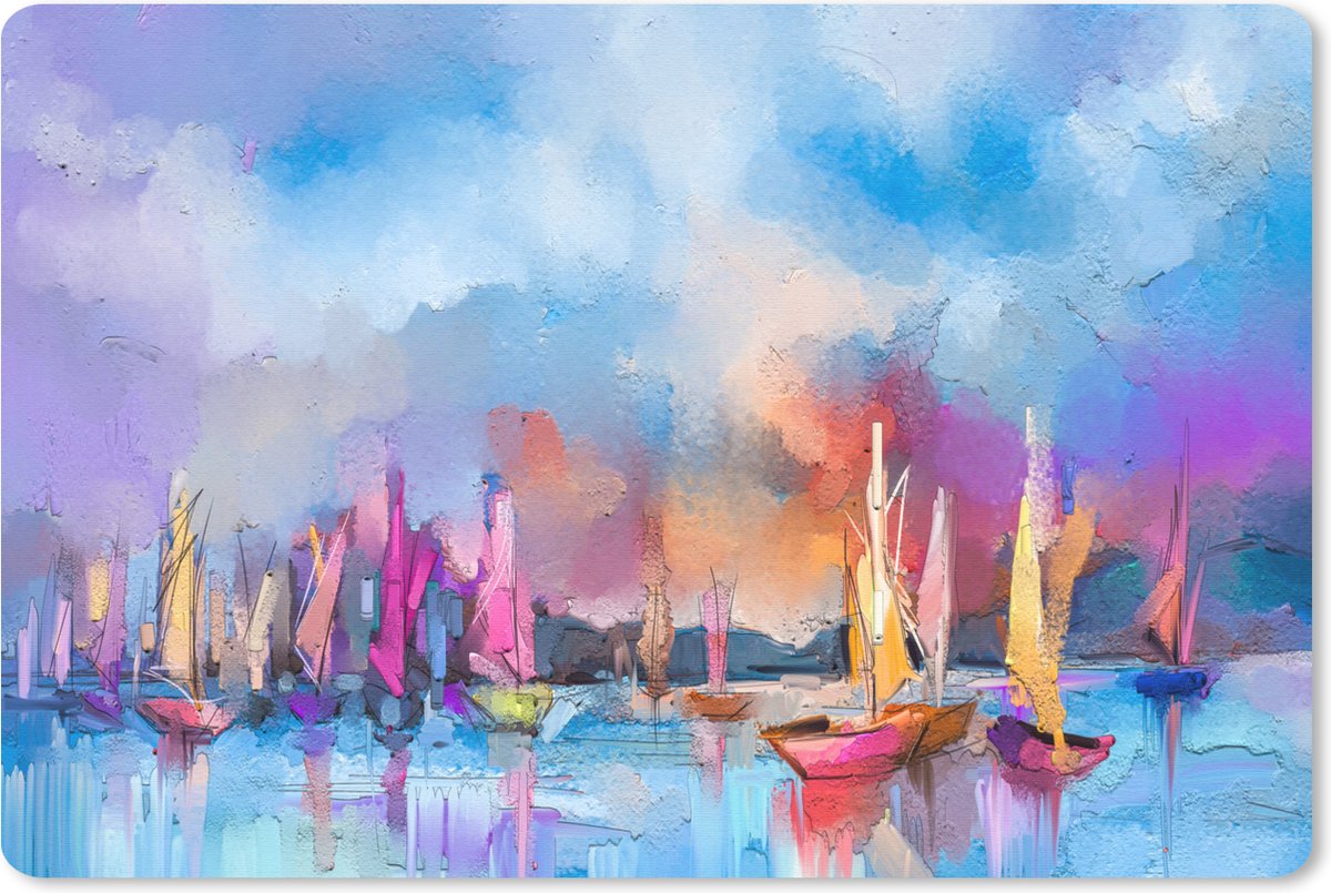 Bureau onderlegger - Muismat - Bureau mat - Schilderij - Boten - Water - 60x40 cm