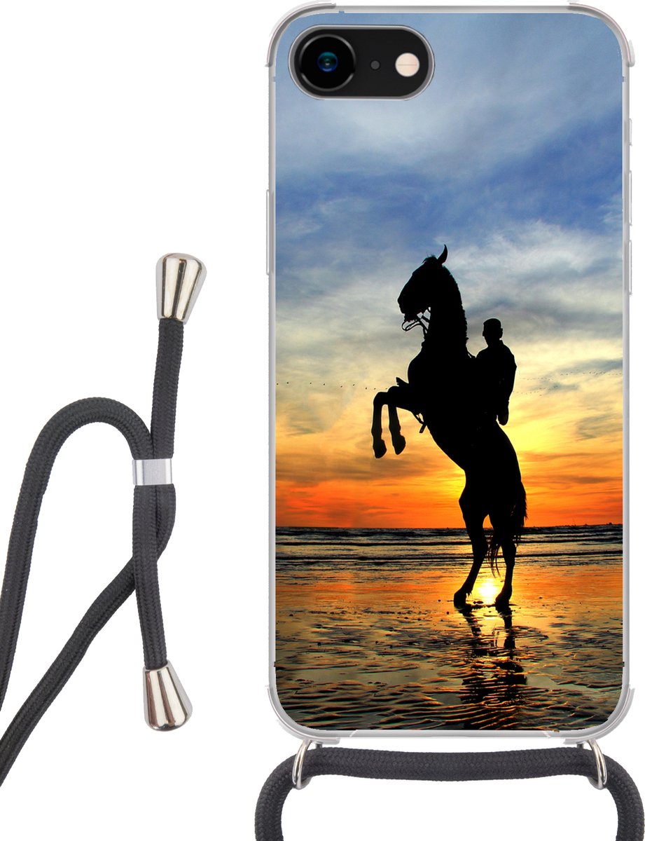 Telefoonhoesje Geschikt voor iPhone 8 - Paard - Lucht - Schaduw - Siliconen - Crossbody - Backcover met Koord - Telefoonhoesje met koord - Hoesje met touw Telefoonhoesje