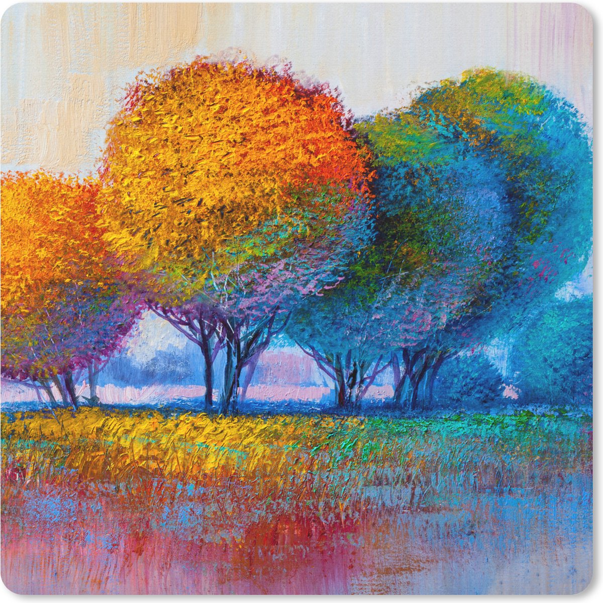 Muismat 20x20 cm - Mousepad Schilderij - Olieverf - Natuur - Bomen - Muismatten