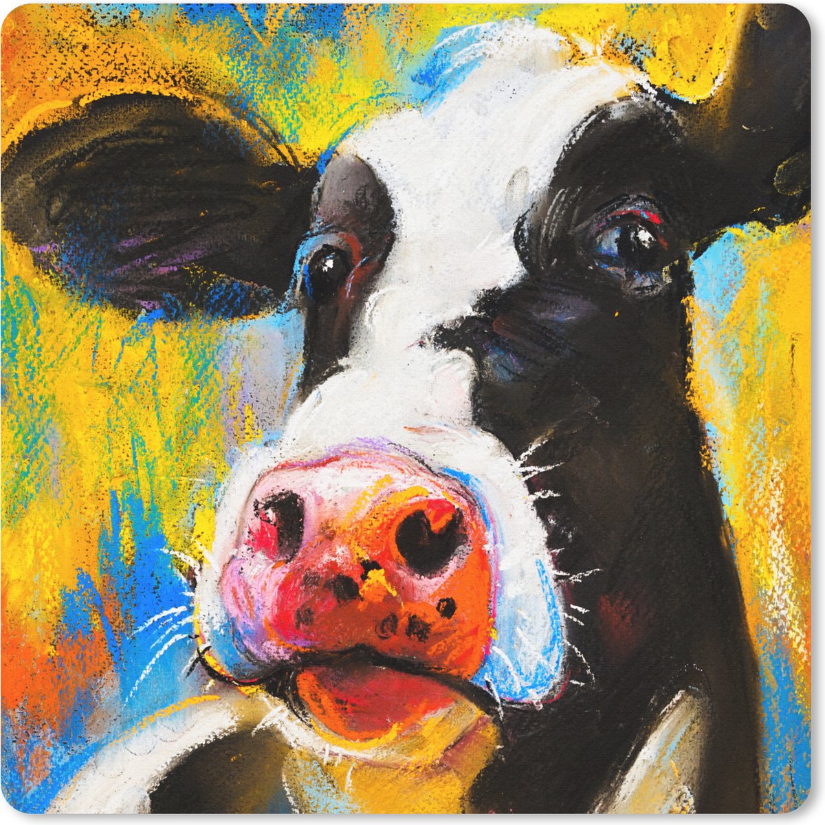 Muismat 30x30 cm - Mousepad Schilderij - Olieverf - Koe - Dieren - Muismatten